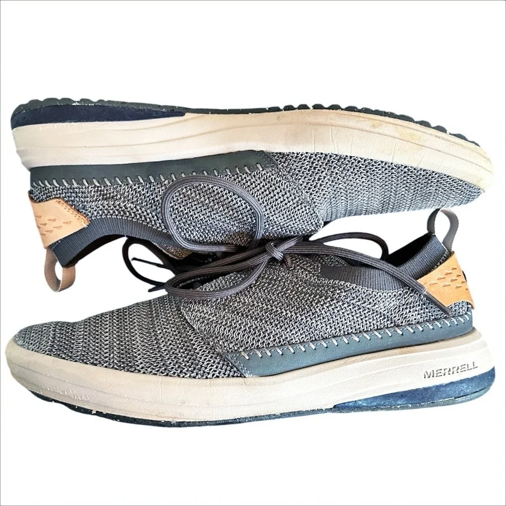 Merrell Gridway Loafer Mens 10.5 Gray Casual Lace Up Deck Shoes Boat Knit Vibram